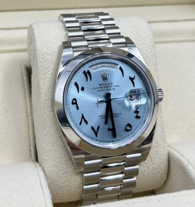 Rolex Day-date 40 Ice Blue Arabic President 228206 Platinum New Full Set New