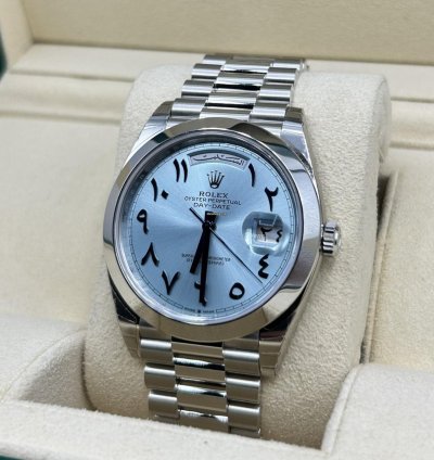 Rolex Day-date 40 Ice Blue Arabic President 228206 Platinum New Full Set New