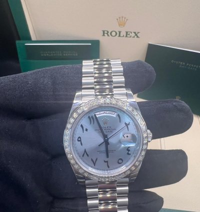 Rolex Day-date 40 Ice Blue With Arabic Numerals Dial Baguette Diamond Bezel Full Platinum
