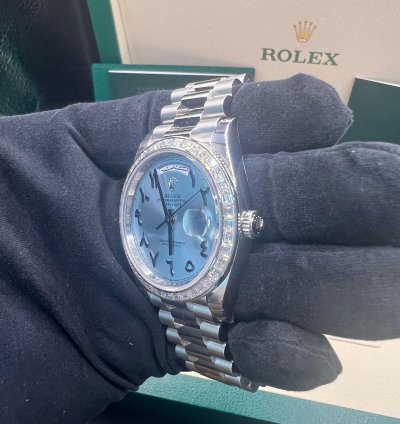 Rolex Day-date 40 Ice Blue With Arabic Numerals Dial Baguette Diamond Bezel Full Platinum