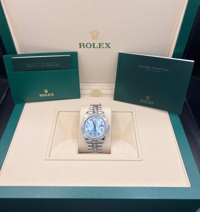 Rolex Day-date 40 Ice Blue With Arabic Numerals Dial Baguette Diamond Bezel Full Platinum