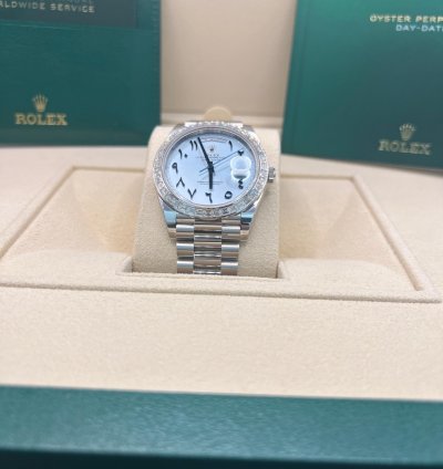 Rolex Day-date 40 Ice Blue With Arabic Numerals Dial Baguette Diamond Bezel Full Platinum