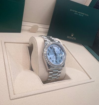 Rolex Day-date 40 Ice Blue With Arabic Numerals Dial Baguette Diamond Bezel Full Platinum