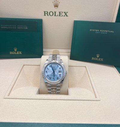 Rolex Day-date 40 Ice Blue With Arabic Numerals Dial Baguette Diamond Bezel Full Platinum