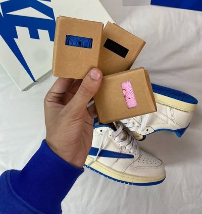 Fragment Design X Travis Scott X Jordan 1 Low Og Sp sail Military Blue