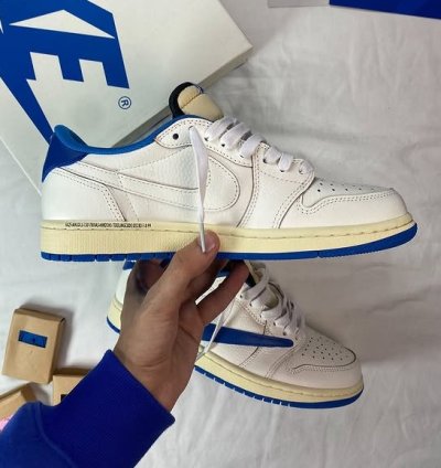 Fragment Design X Travis Scott X Jordan 1 Low Og Sp sail Military Blue