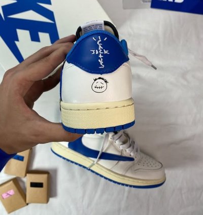 Fragment Design X Travis Scott X Jordan 1 Low Og Sp sail Military Blue