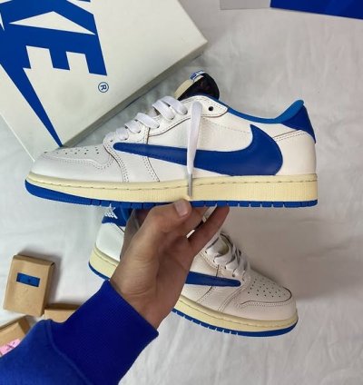 Fragment Design X Travis Scott X Jordan 1 Low Og Sp sail Military Blue