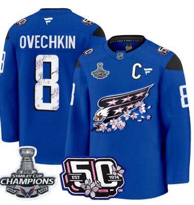 Alex Ovechkin Jersey 8 Washington Capitals 50th 2018 Stanley Cup Champions Patch Royal