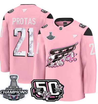 Aliaksei Protas Jersey 21 Washington Capitals 50th 2018 Stanley Cup Champions Patch Cherry Blossom