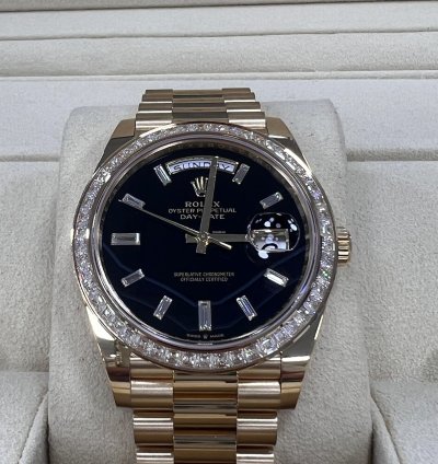 Rolex Day-date 40 Onyx Diamond Dial Baguette Diamond Bezel