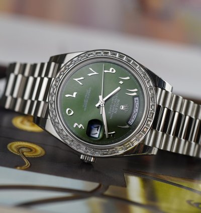 Rolex Day-date 40 Platinum Arabic Numerals Green With Diamonds M228396tbr-0032