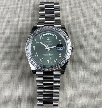 Rolex Day-date 40 Platinum Arabic Numerals Green With Diamonds M228396tbr-0032