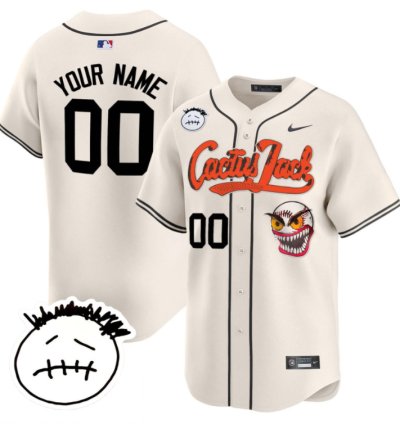 Custom Houston Astros Cactus Jersey Jack Patch V3 All Stitched Cream