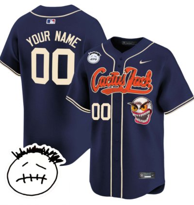 Custom Houston Astros Cactus Jersey Jack Patch V3 All Stitched Navy