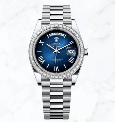 Rolex Day-date 40 Platinum Blue Ombr Roman Dial 228396tbr new Unworn