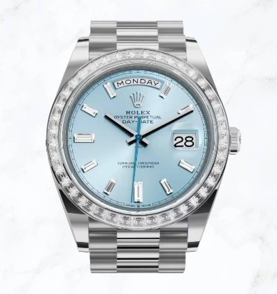 Rolex Day-date 40 Platinum Ice Blue Baguette Dial 228396tbr new Unworn