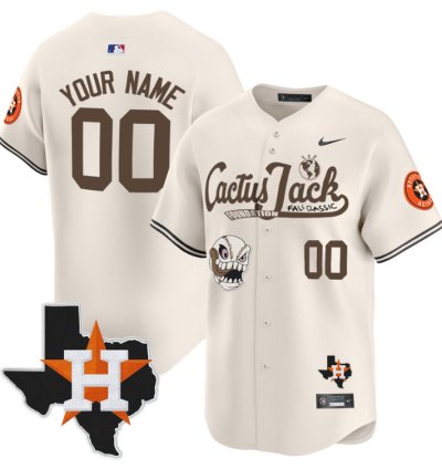 Custom Houston Astros Jersey Cactus Jack Foundation Fall Classic Limited Cream
