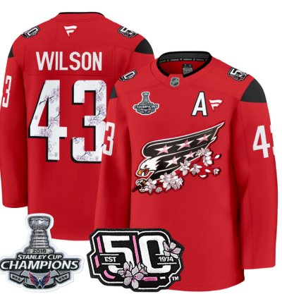 Tom Wilson Jersey 43 Washington Capitals 50th 2018 Stanley Cup Champions Patch Red