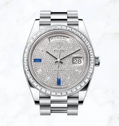 Rolex Day-date 40 Platinum Pave Baguette Dial 228396tbr new Unworn