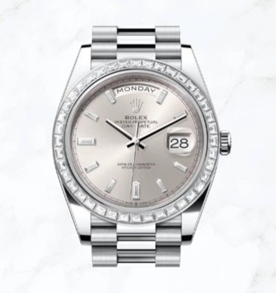 Rolex Day-date 40 Platinum Silver Baguette Dial 228396tbr new Unworn
