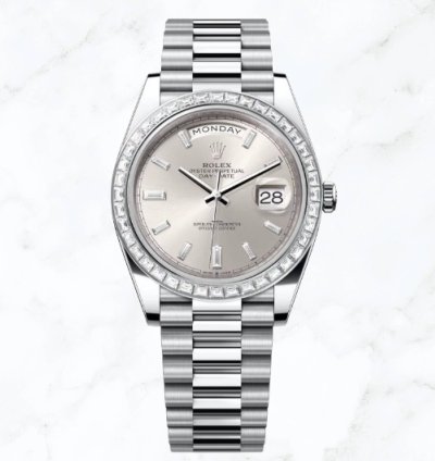 Rolex Day-date 40 Platinum Silver Baguette Dial 228396tbr new Unworn