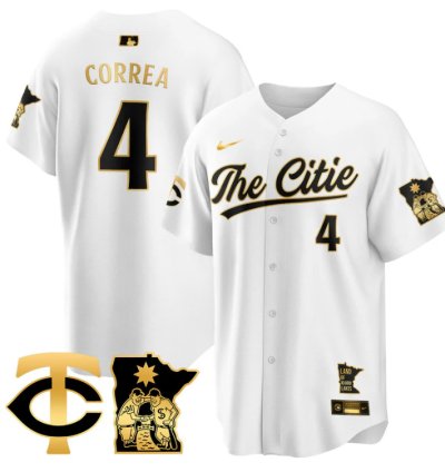 Carlos Correa Jersey 4 Minnesota Twins 2025 City Connect Concept Stitched White Gold