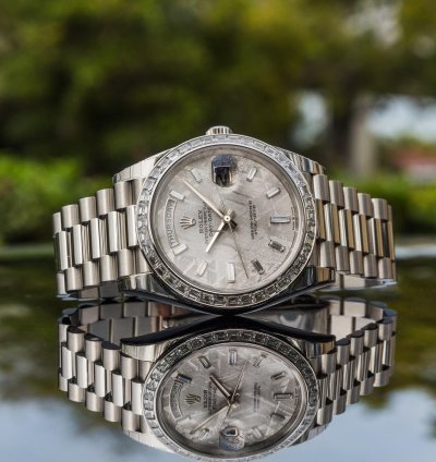 Rolex Day-date 40 Unworn 2023 Day-date 40mm Platinum With Baguette Bezel Meteorite 228396tbr