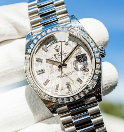 Rolex Day-date 40 Unworn 2023 Day-date 40mm Platinum With Baguette Bezel Meteorite 228396tbr