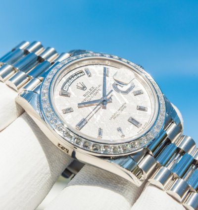 Rolex Day-date 40 Unworn 2023 Day-date 40mm Platinum With Baguette Bezel Meteorite 228396tbr