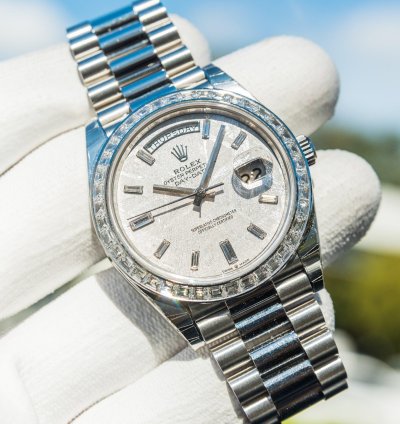 Rolex Day-date 40 Unworn 2023 Day-date 40mm Platinum With Baguette Bezel Meteorite 228396tbr