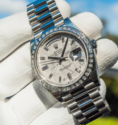Rolex Day-date 40 Unworn 2023 Day-date 40mm Platinum With Baguette Bezel Meteorite 228396tbr