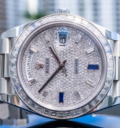 Rolex Day-date 40 Unworn Day-date 40mm Platinum With Baguette Bezel 228396tbr Pave Dial