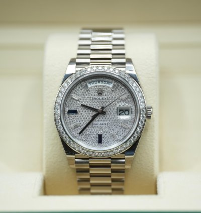 Rolex Day-date 40 White Gold Day-date 40 Pav Sapphire Baguette Diamond Dial 2023 Unworn 228349rbr