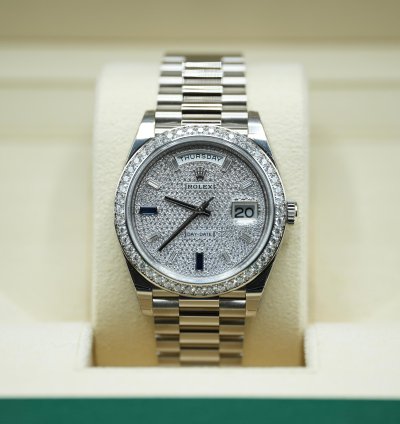 Rolex Day-date 40 White Gold Day-date 40 Pav Sapphire Baguette Diamond Dial 2023 Unworn 228349rbr