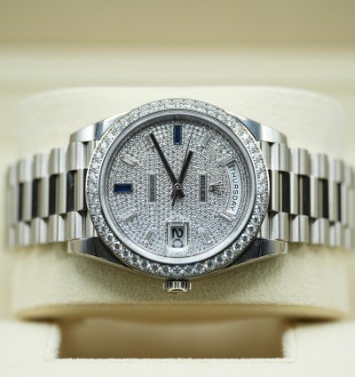Rolex Day-date 40 White Gold Day-date 40 Pav Sapphire Baguette Diamond Dial 2023 Unworn 228349rbr