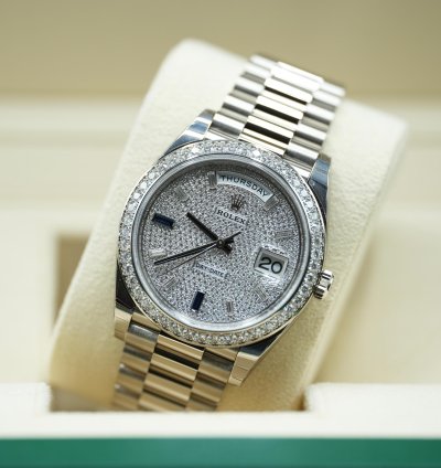 Rolex Day-date 40 White Gold Day-date 40 Pav Sapphire Baguette Diamond Dial 2023 Unworn 228349rbr