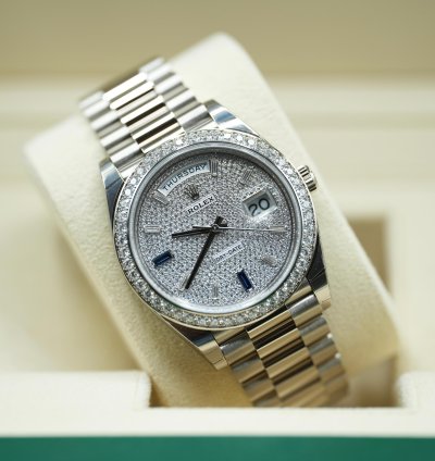 Rolex Day-date 40 White Gold Day-date 40 Pav Sapphire Baguette Diamond Dial 2023 Unworn 228349rbr