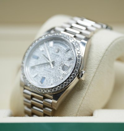 Rolex Day-date 40 White Gold Day-date 40 Pav Sapphire Baguette Diamond Dial 2023 Unworn 228349rbr