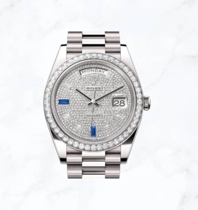 Rolex Day-date 40 White Gold Pave Baguette Dial 228349rbr new Unworn