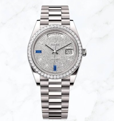 Rolex Day-date 40 White Gold Pave Baguette Dial 228349rbr new Unworn