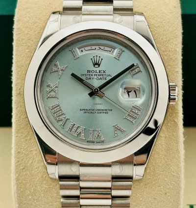 Rolex Day-date Ii 41mm 218206 Ice Blue Dial Roman Diamond Index Arabic Day And Date