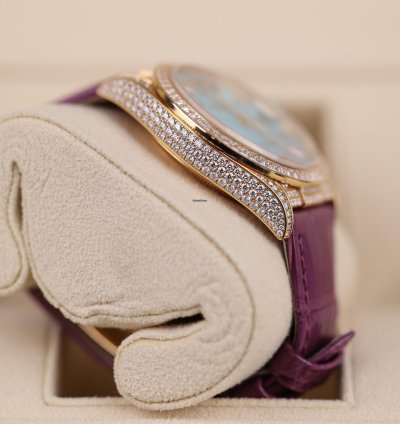 Rolex Day-date Purple Strap Blue Dial Factory Daydate Diamonds - 2023 - Lc100 - Neu Ungetragen - Fullse