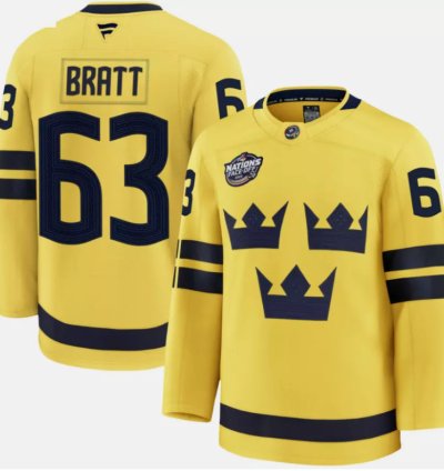 Jesper Bratt Jersey 63 Sweden Yellow 2025 4 Nations Face-off Stitched