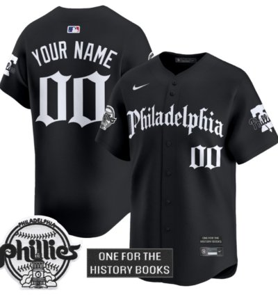 Custom Phillies Jersey Retro Newspaper Edition Vapor Premier Limited Stitched Black