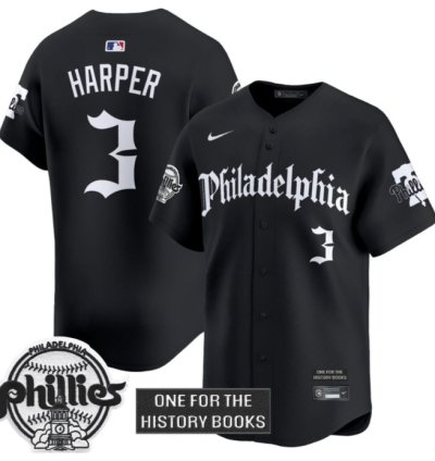 Bryce Harper Jersey 3 Phillies Retro Newspaper Edition Vapor Premier Limited Stitched Black