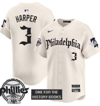 Bryce Harper Jersey 3 Phillies Retro Newspaper Edition Vapor Premier Limited Stitched Cream