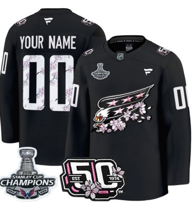 Custom Washington Capitals Jersey 50th Anniversary 2018 Stanley Cup Champions Patch Black