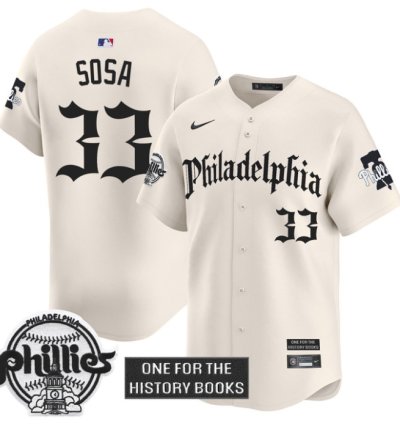 Edmundo Sosa Jersey 33 Phillies Retro Newspaper Edition Vapor Premier Limited Stitched Cream