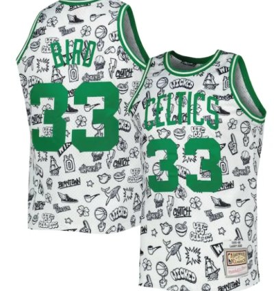 Larry Bird Boston Celtics 198586 Hardwood Classics Doodle Swingman Jersey - White